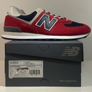 [BRAND NEW] NEW BALANCE 574 RED NAVY MENS SIZE 13 SNEAKERS [INCORRECT BOX LABEL]